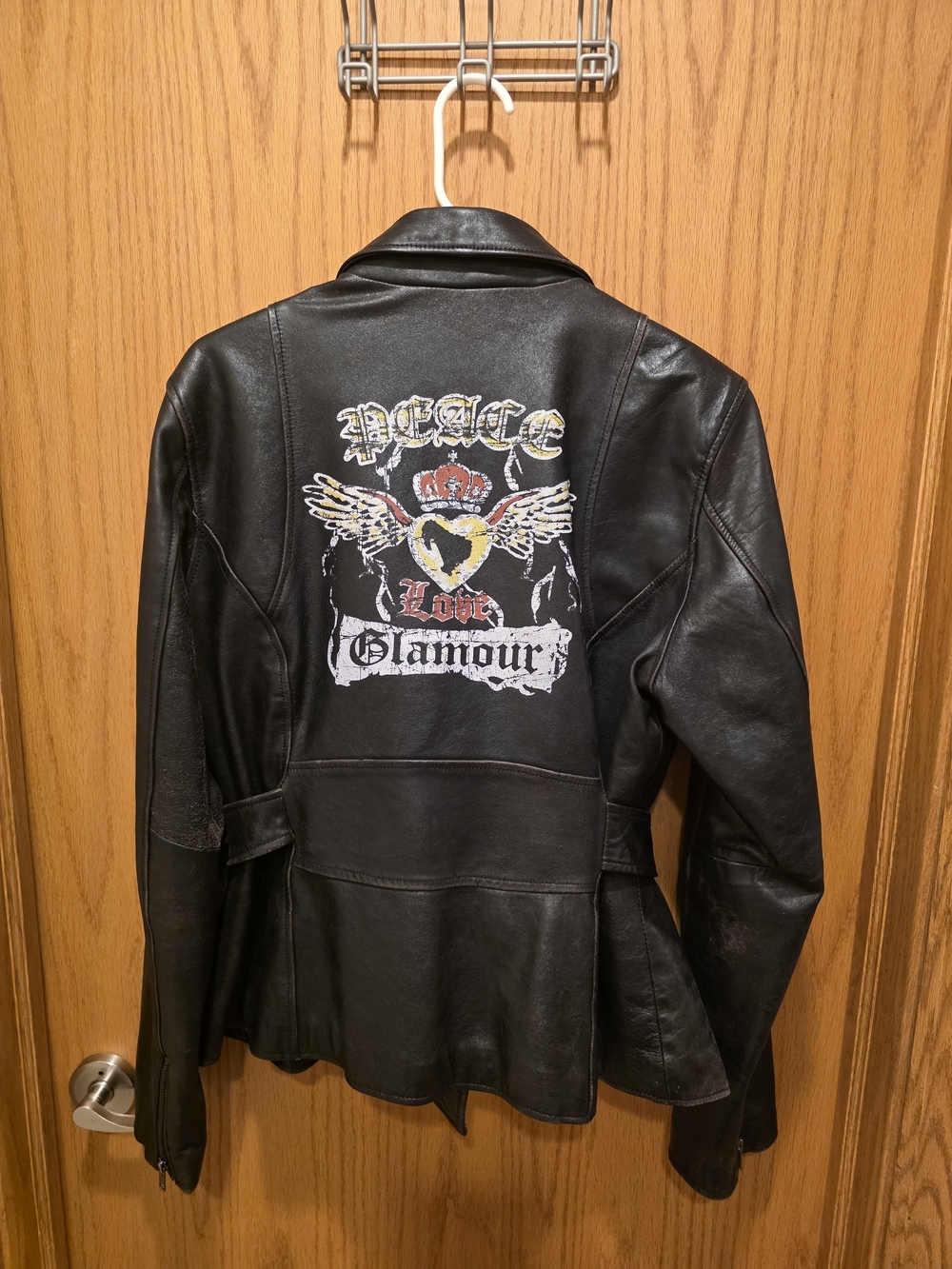 INC International Concepts Black Leather Jacket with Back Graphic